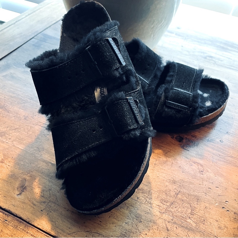 Birkenstock Arizona Shearling Black Sandals